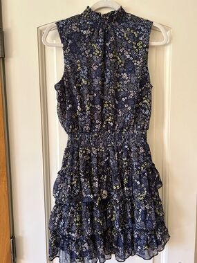 MSK Navy Floral Ruffle Tiered Sundress with Yellow Accents
